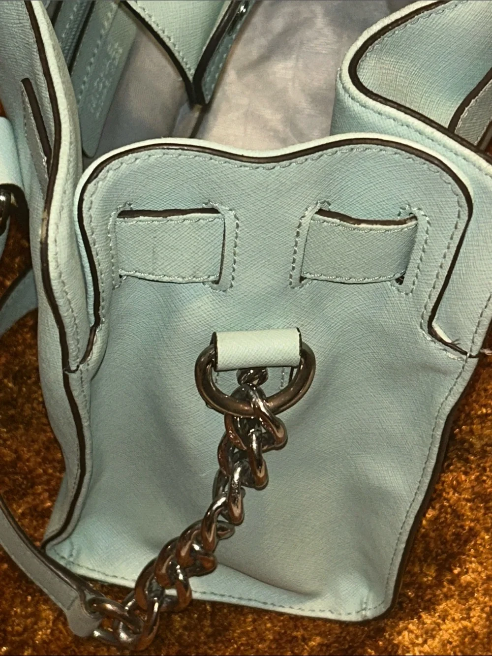 Michael Kors Mint Green Leather Satchel with Silver Hardware